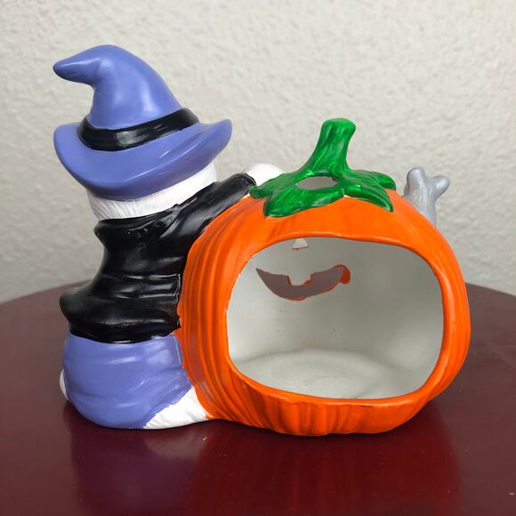 Vintage Hand Painted Halloween White Cat & Pumpkin Figure Decor - Picture 7 of 13